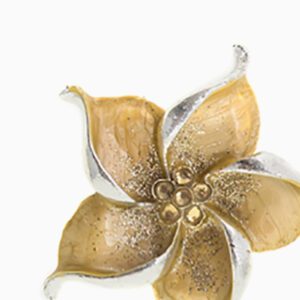 A gold and silver flower with white background