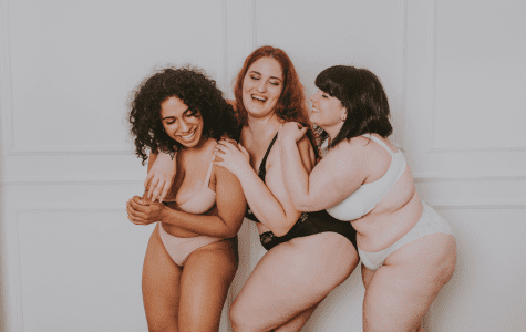 Three women in lingerie posing for a picture.